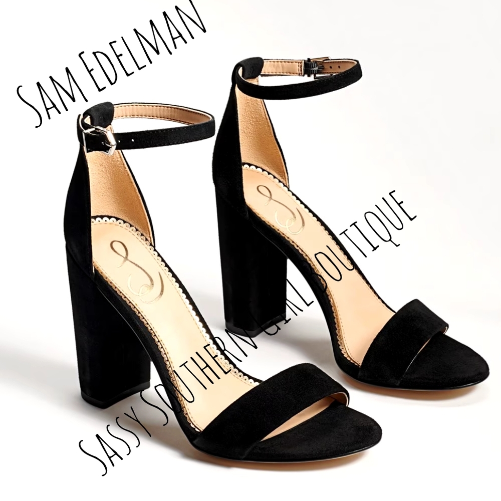 🆕⭐ Sam Edelman black suede leather ankle strap heels